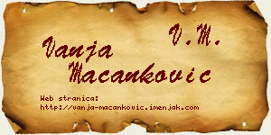 Vanja Macanković vizit kartica
